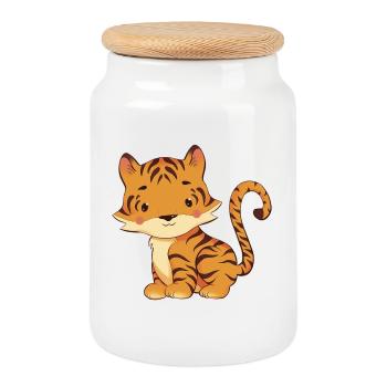 Tigre - Boîte à biscuits avec couvercle en bois - blanc - Devant