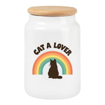Rainbow Love Cat - Cookie Jar with Wooden Lid - white - Front