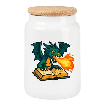 Magie du Livre du Dragon de Feu - Boîte à biscuits avec couvercle en bois - blanc - Devant