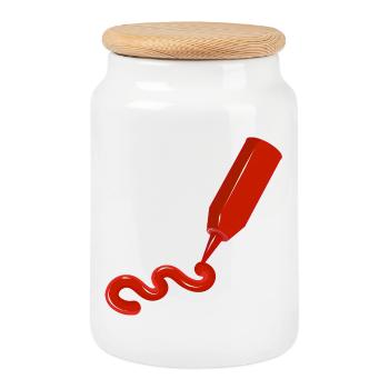 Ketchup-Flasche mit Schwung - witziges Food-Design - Keksdose mit Holzdeckel - Weiß - Vorne