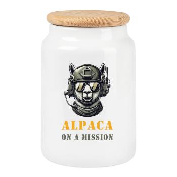 L’alpaga en action - Boîte à biscuits avec couvercle en bois - blanc - Devant