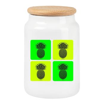 Pop Art Pineapple - Cookie Jar with Wooden Lid - white - Front