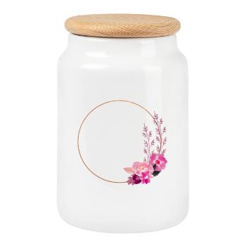 Cadre doré avec des fleurs rose-rouge – noble et ludique - Boîte à biscuits avec couvercle en bois - blanc - Devant