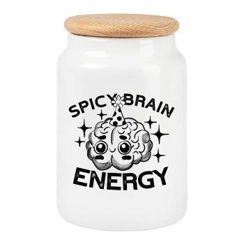 Spicy Brain Energy – ADHD Chaos Humor - Cookie Jar with Wooden Lid - white - Front