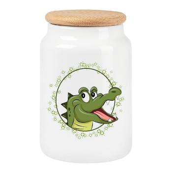 Laughing Crocodile in Comic Style – Happy Animal - Cookie Jar with Wooden Lid - white - Front