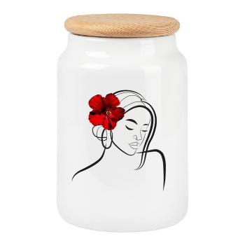 Élégante fleur tête femme avec coquelicots - Boîte à biscuits avec couvercle en bois - blanc - Devant