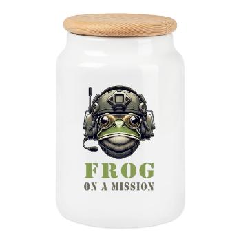 Military frog in action - Cookie Jar with Wooden Lid - white - Front
