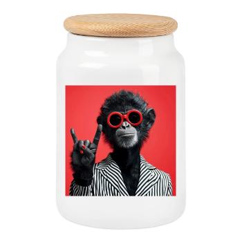Affe mit roter Sonnenbrille macht Rock Geste - Keksdose mit Holzdeckel - Weiß - Vorne