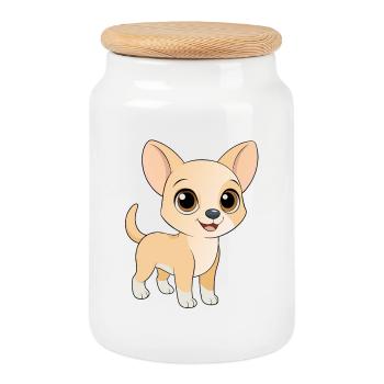 Adorable chiwawa beige aux grands yeux - Boîte à biscuits avec couvercle en bois - blanc - Devant