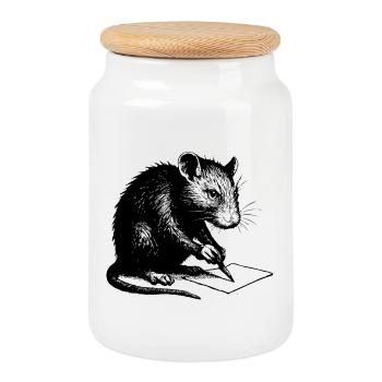 Ratte schreibt | Personalisieren Banksy Style - Keksdose mit Holzdeckel - Weiß - Vorne