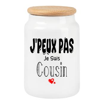 J'Peux Pas Je suis Cousin - Boîte à biscuits avec couvercle en bois - blanc - Devant