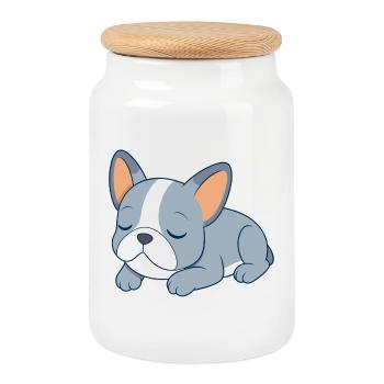 Bulldog français bleu en train de dormir - Boîte à biscuits avec couvercle en bois - blanc - Devant