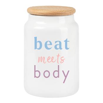 Beat Meets Body – Dance Saying Design - Cookie Jar with Wooden Lid - white - Front