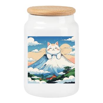 Chaton Fuji - Boîte à biscuits avec couvercle en bois - blanc - Devant