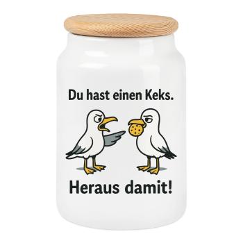 Du hast einen Keks Heraus damit - Keksdose mit Holzdeckel - Weiß - Vorne