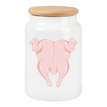 roast chicken – humorous kitchen illustration - Cookie Jar with Wooden Lid - white - Front