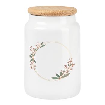 Delicate flower frame in pink and green - Cookie Jar with Wooden Lid - white - Front