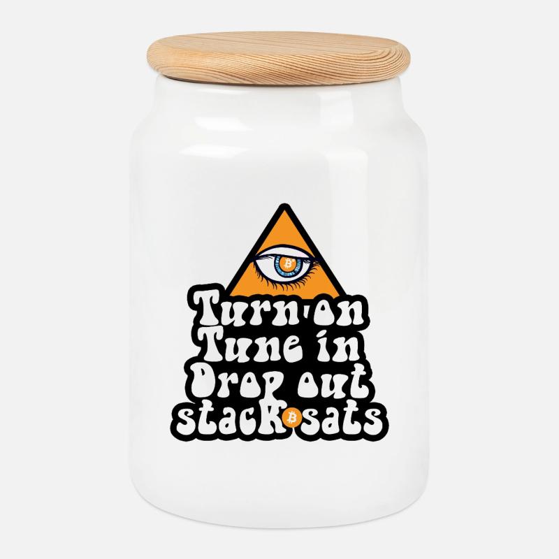 Bitcoin - Turn On Tune In Drop Out Stack Sats - Keksdose mit Holzdeckel - Weiß
