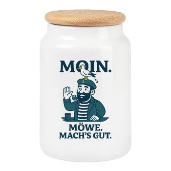 Moin Möwe mach's gut Nordsee Spruch - Keksdose mit Holzdeckel - Weiß - Vorne