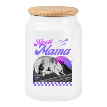 Chat endormi avec couronne de fleurs - Boîte à biscuits avec couvercle en bois - blanc - Devant