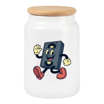 Happy VHS-Kassette - Keksdose mit Holzdeckel - Weiß - Vorne