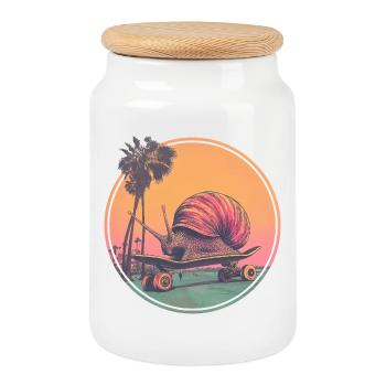 Cool skateboard snail – chilled retro design - Cookie Jar with Wooden Lid - white - Front