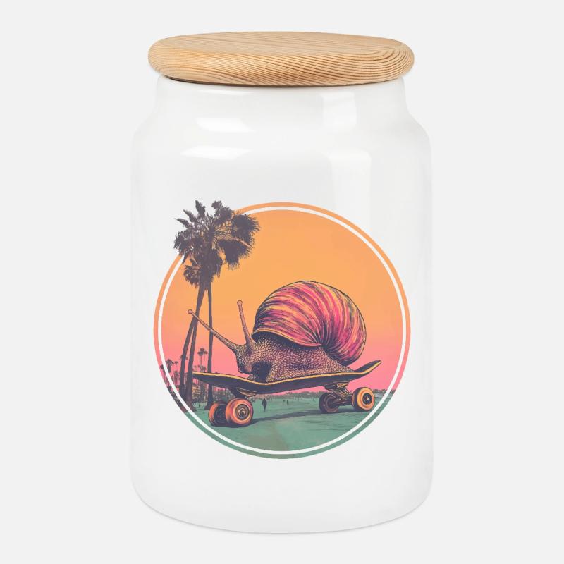 Coole Skateboard-Schnecke – Chilliges Retro-Design - Keksdose mit Holzdeckel - Weiß