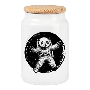 Astronauten-Panda – Süßer Space Explorer - Keksdose mit Holzdeckel - Weiß - Vorne