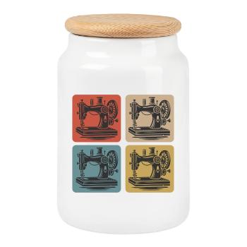 Vintage Sewing Machine - Cookie Jar with Wooden Lid - white - Front