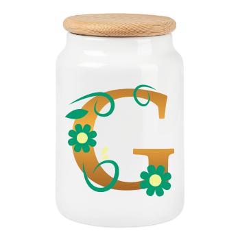 G - Cookie Jar with Wooden Lid - white - Front