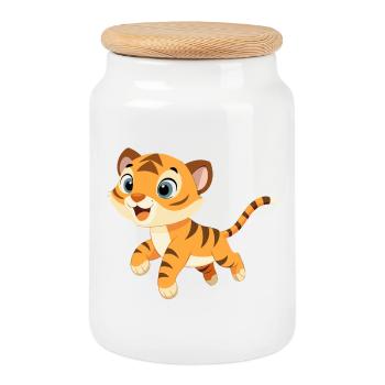 Baby Tiger Spieler mit großen Augen (v02) - Keksdose mit Holzdeckel - Weiß - Vorne