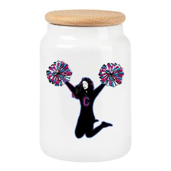 Cheerleader with pompoms - Dynamic sports motif - Cookie Jar with Wooden Lid - white - Front
