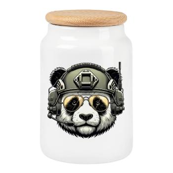 Panda Militär Armee Design - Keksdose mit Holzdeckel - Weiß - Vorne