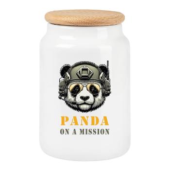 Panda in Mission / Militär - Keksdose mit Holzdeckel - Weiß - Vorne