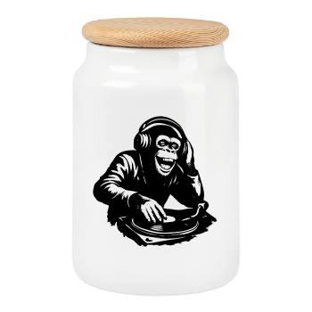 DJ The Monkey Dance Banksy Style - Cookie Jar with Wooden Lid - white - Front