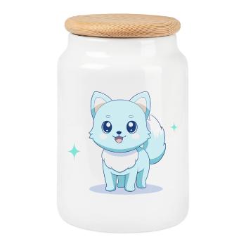 Adorable blue spitz dog with cheerful eyes - Cookie Jar with Wooden Lid - white - Front
