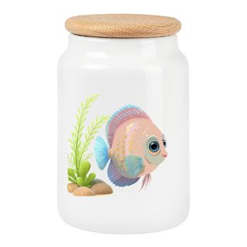 Colorful discus fish near plants - Cookie Jar with Wooden Lid - white - Front