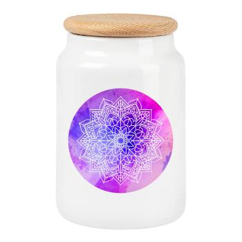 Yoga Mandala Violet Aquarelle Cercle Méditation om - Boîte à biscuits avec couvercle en bois - blanc - Devant