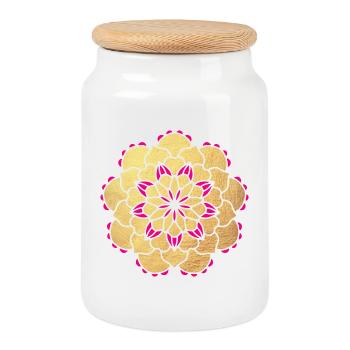 Mandala Gold Flower Yoga India Mediation Luxury om - Cookie Jar with Wooden Lid - white - Front