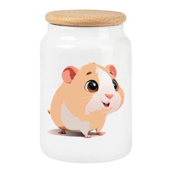 Funny and curious baby guinea pig - Cookie Jar with Wooden Lid - white - Front