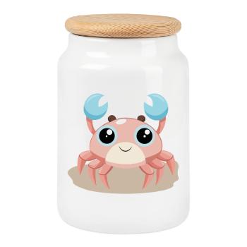 Happy Baby Crab on the Beach (v02) - Cookie Jar with Wooden Lid - white - Front
