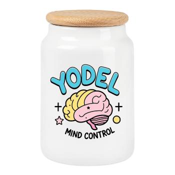 Contrôle de l’ Yodel - Boîte à biscuits avec couvercle en bois - blanc - Devant