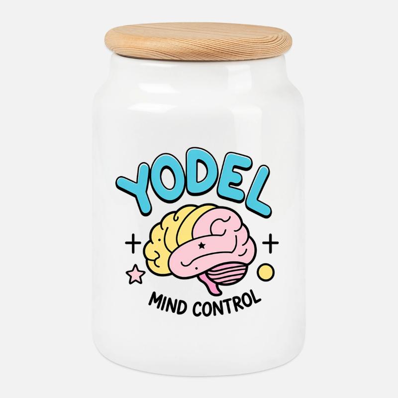 Yodel Mind Control - Cookie Jar with Wooden Lid - white