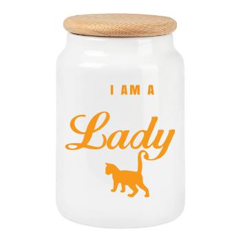 Je suis une dame aux chats – Cat Design | Drôle et rétro - Boîte à biscuits avec couvercle en bois - blanc - Devant