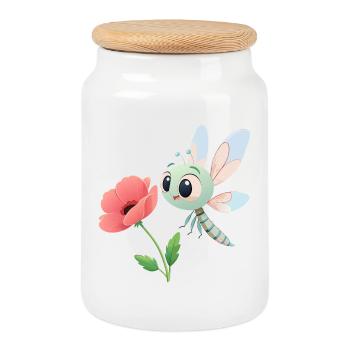 Baby Bunte Libelle in der Nähe einer Blume (v02) - Keksdose mit Holzdeckel - Weiß - Vorne