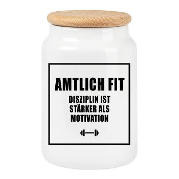 Amtlich Fit - Keksdose mit Holzdeckel - Weiß - Vorne