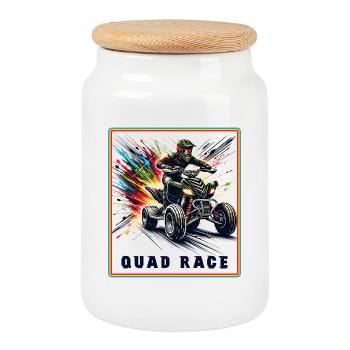 Course de quad – Explosion de vitesse - Boîte à biscuits avec couvercle en bois - blanc - Devant