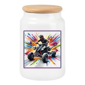 Quad Power – Explosion of Colors - Cookie Jar with Wooden Lid - white - Front