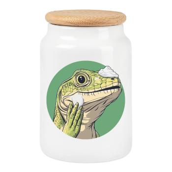 Lizard shaving – smoother than ever! - Cookie Jar with Wooden Lid - white - Front