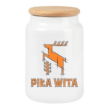 Die Stadt Piła ist willkommen. Cartoon Hirsch Logo - Keksdose mit Holzdeckel - Weiß - Vorne